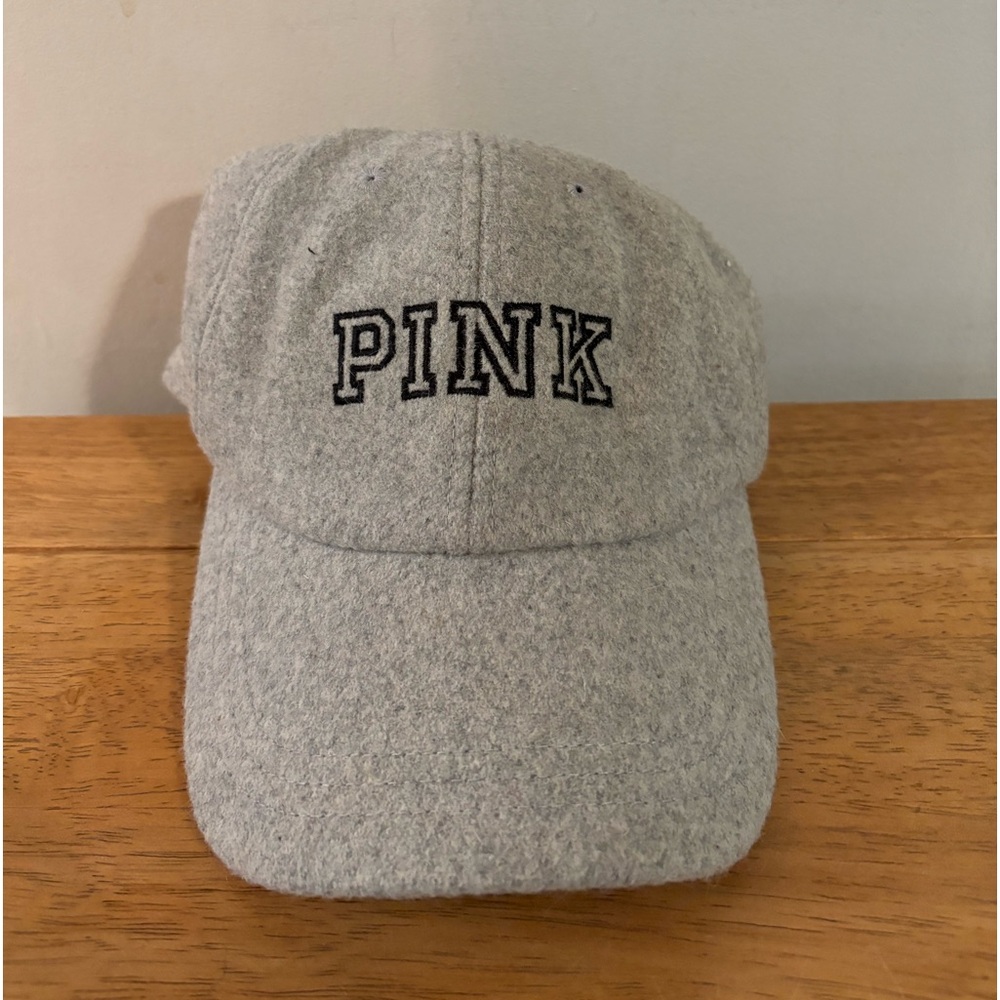 VICTORIA SECRET PINK WOMENS GRAY WOOL BASEBALL CAP HAT ONE SIZE